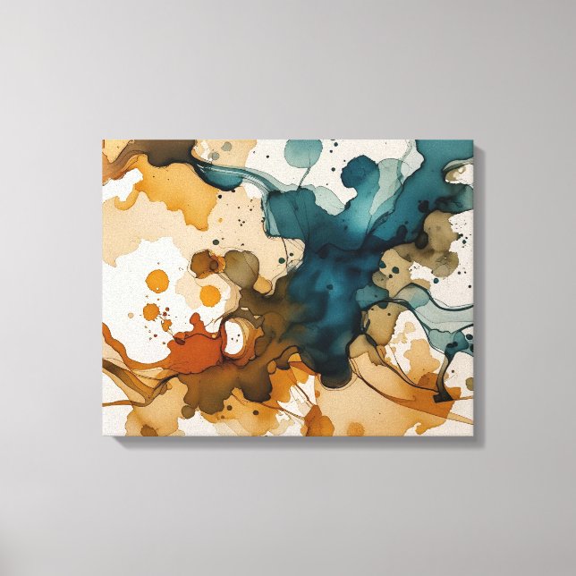 Modern Fluid Art with Gold Splatter Canvas Print (Front)
