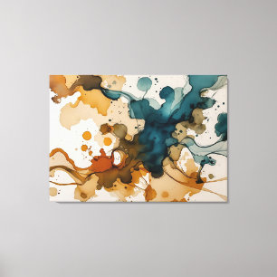 Modern Fluid Art with Gold Splatter Canvas Print