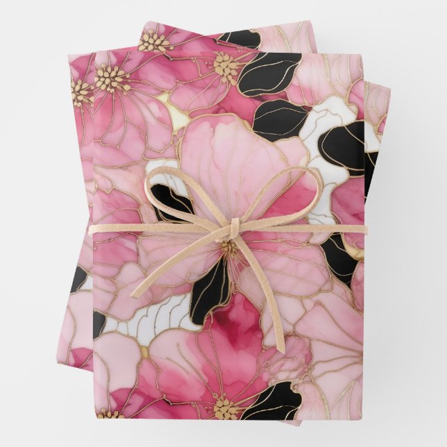 Modern Fluid Watercolor Pink Splash Wrapping Paper Sheet (In situ)