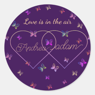 modern flying butterflies heart classic round sticker