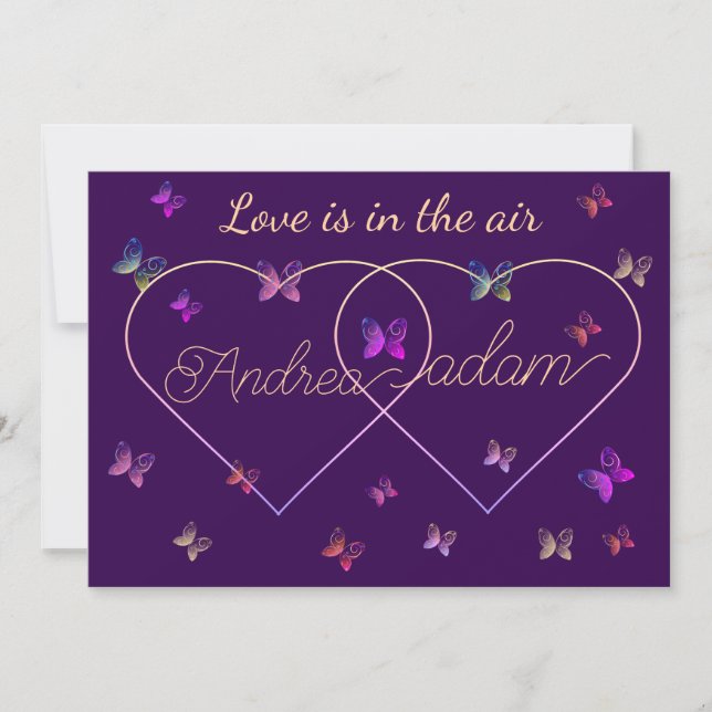 modern flying butterflies heart invitation (Front)