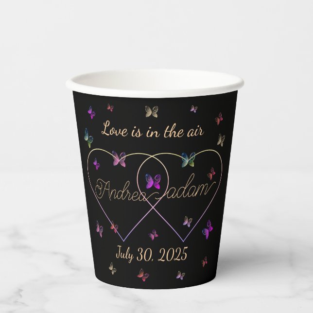 modern flying butterflies heart  paper cups (Front)