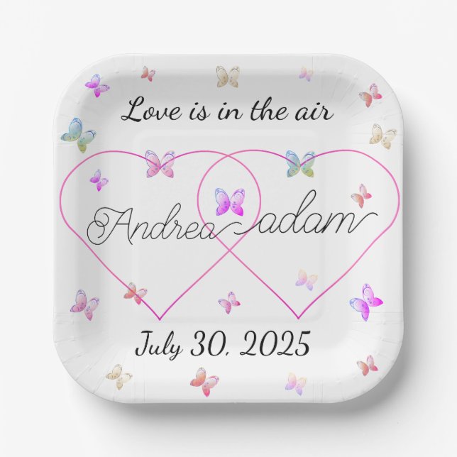 modern flying butterflies heart paper plate (Front)