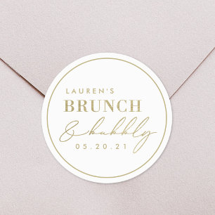 Modern Foil Gold Brunch and Bubbly Bridal Shower Classic Round Sticker