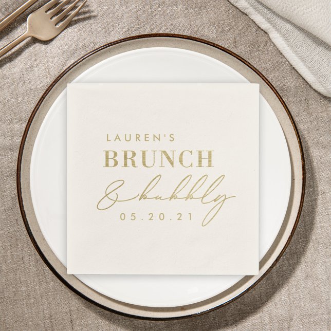 Modern Foil Gold Brunch and Bubbly Bridal Shower Napkin (Creator Uploaded)