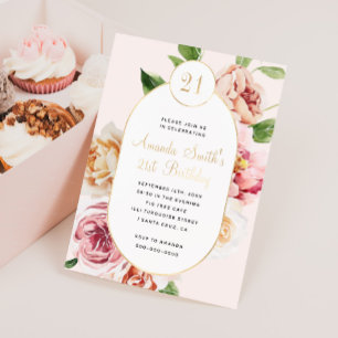 Modern Foil Pressed Blush Floral Girl Birthday 