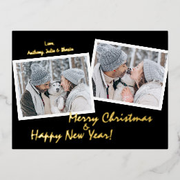 Modern Foil Script 2 Photo Holiday Postcard
