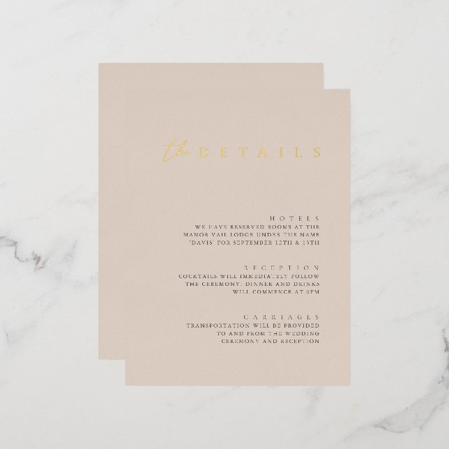 Modern Foil Wedding Details Enclosure Card (Front/Back)
