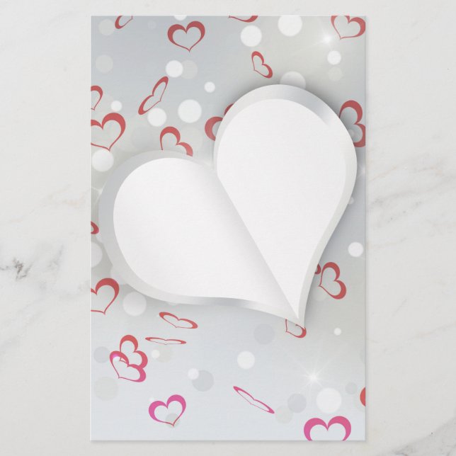 Modern Folded 3D Paper Heart - Stationery (Front)