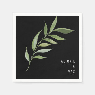 Modern Foliage Black Wedding Napkins