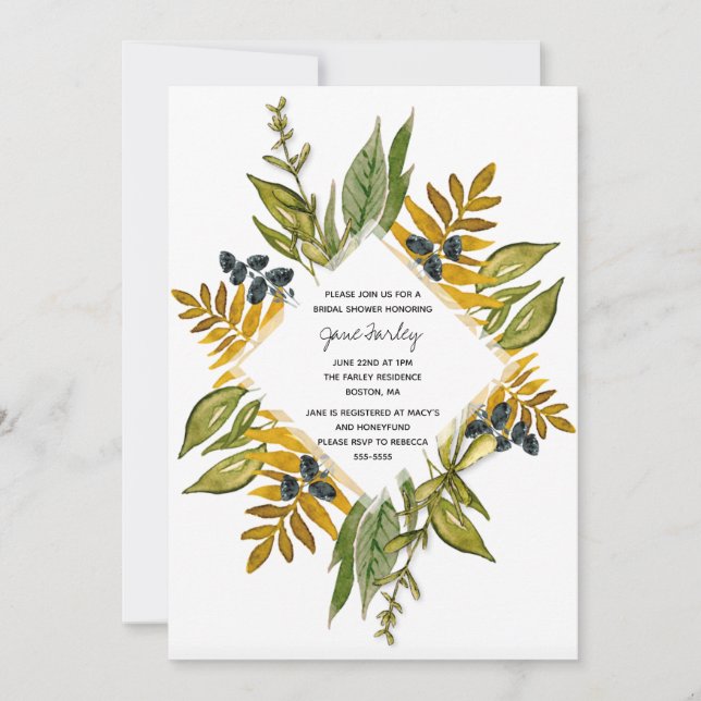 Modern Foliage Bridal Shower Invitation (Front)