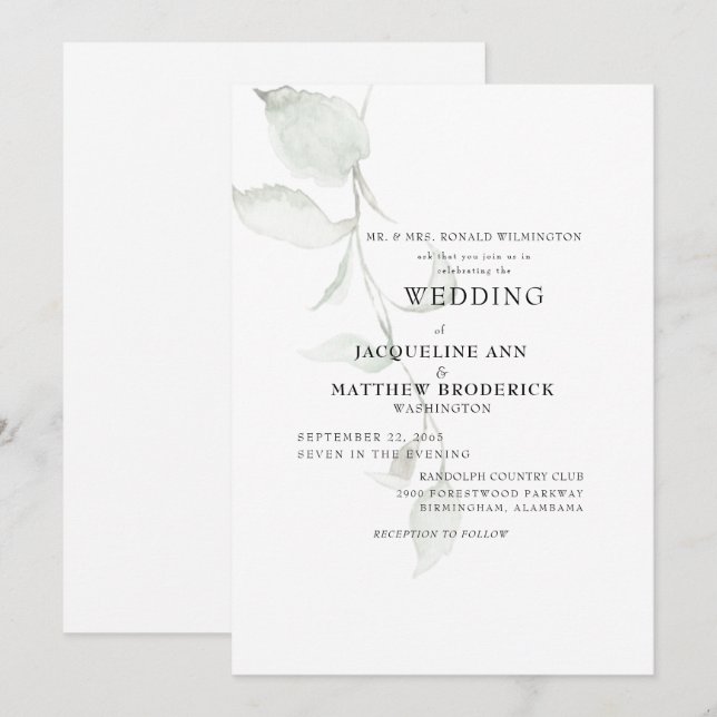 Modern Foliage Bride Parents Wedding Invitation (Front/Back)