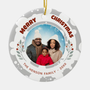 Modern Foliage Christmas Family Photo Ceramic Tree Decoration
