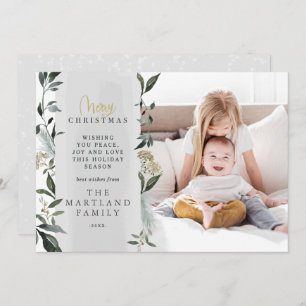 Modern foliage eucalyptus script multi photo holiday card