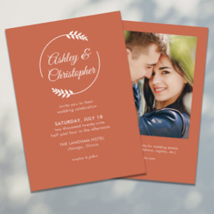 Modern Foliage Frame Copper Red Photo Wedding Invitation