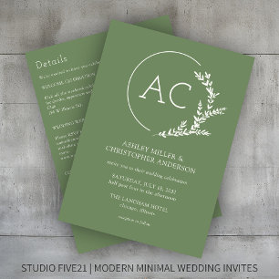 Modern Foliage Frame Green All-in-One Wedding Invitation