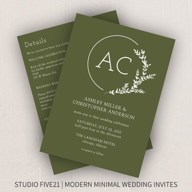 Modern Foliage Frame Green All-in-One Wedding Invitation (Creator Uploaded)