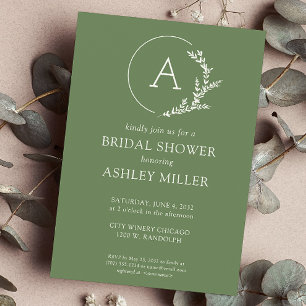 Modern Foliage Frame Mute Green Bridal Shower Invitation