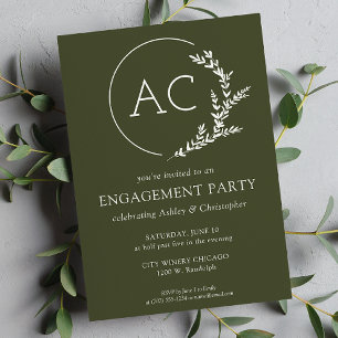 Modern Foliage Frame Olive Green Engagement Party Invitation