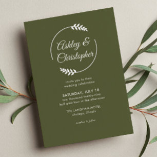 Modern Foliage Frame Olive Green Wedding
