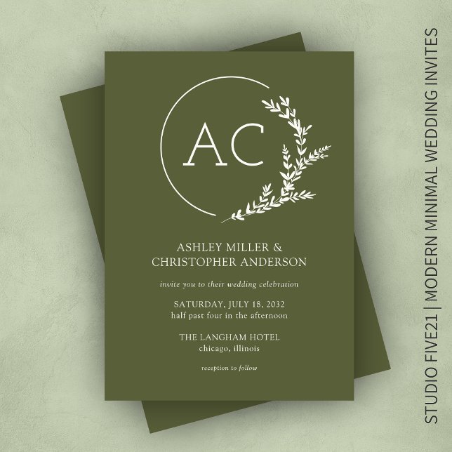 Modern Foliage Frame Olive Green Wedding Invitation (Creator Uploaded)
