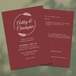 Modern Foliage Frame Rosewood All-in-One Wedding Invitation