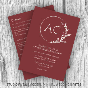 Modern Foliage Frame Rosewood All-in-One Wedding Invitation