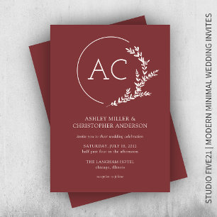 Modern Foliage Frame Rosewood Red Wedding Invitation