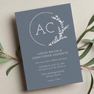 Modern Foliage Frame Slate Grey Wedding