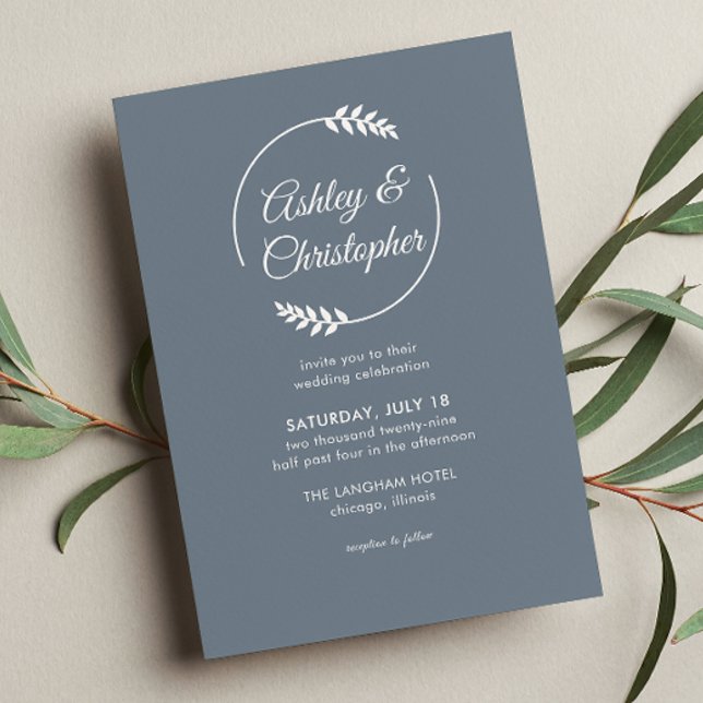 Modern Foliage Frame Slate Grey Wedding Invitation (Creator Uploaded)