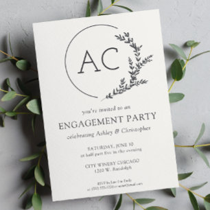 Modern Foliage Frame Soft White Engagement Party Invitation