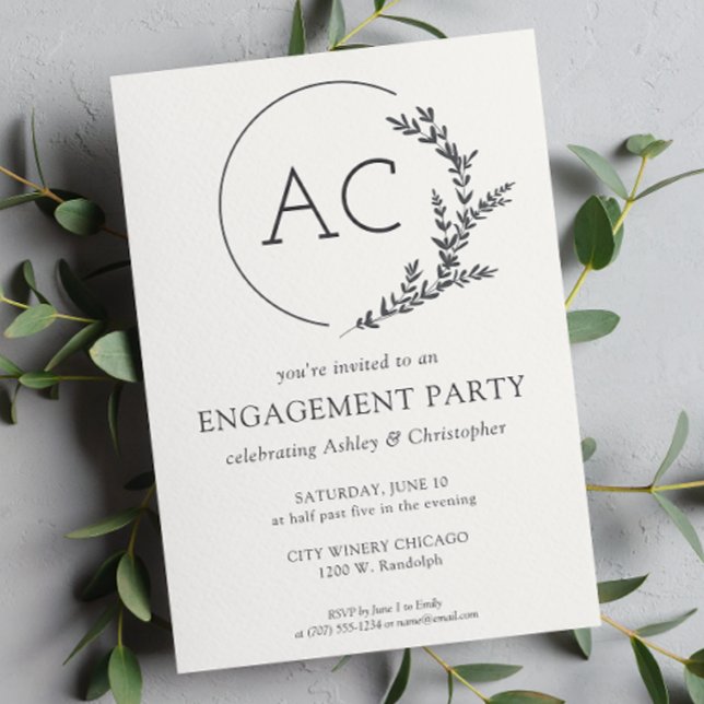 Modern Foliage Frame Soft White Engagement Party Invitation (Creator Uploaded)