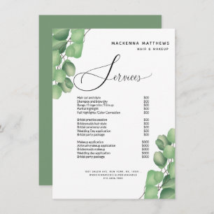 Modern Foliage Hair Salon Price List Service Menu