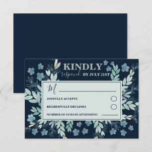 Modern Foliage Navy Sage Green RSVP Wedding Card