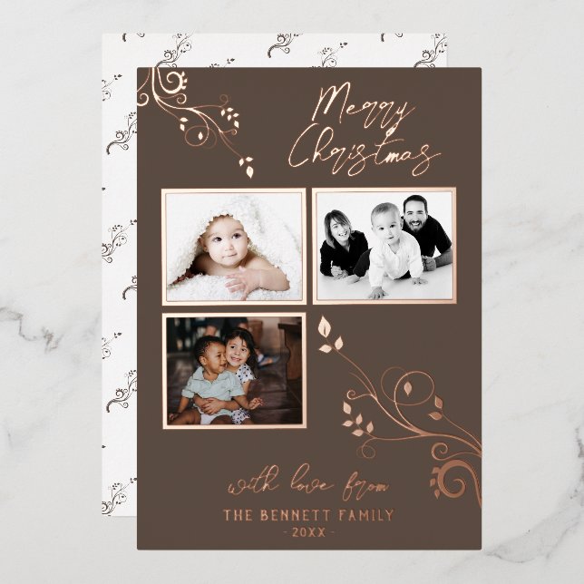 Modern Foliage Real Foil 3 Photo Collage  (Front/Back)