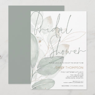 Modern Foliage Sage Gold Script Bridal Shower Invitation