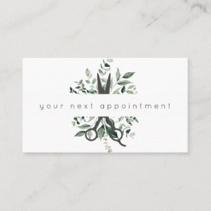 Modern Foliage Salon Scissors Logo Appointment Bus Business Card