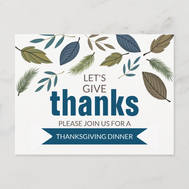 Modern Foliage, Thanksgiving Dinner Invitation Postcard (Front)