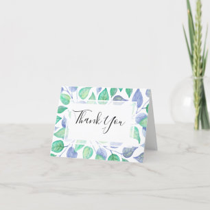 Modern Foliage Watercolor Dusty Blue Leaf Wedding Thank You Card