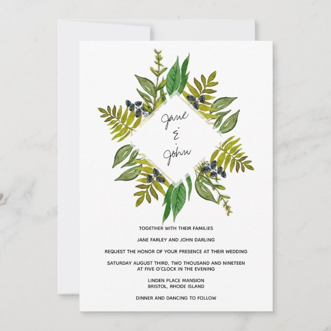 Modern Foliage Wedding Invitation (Front)
