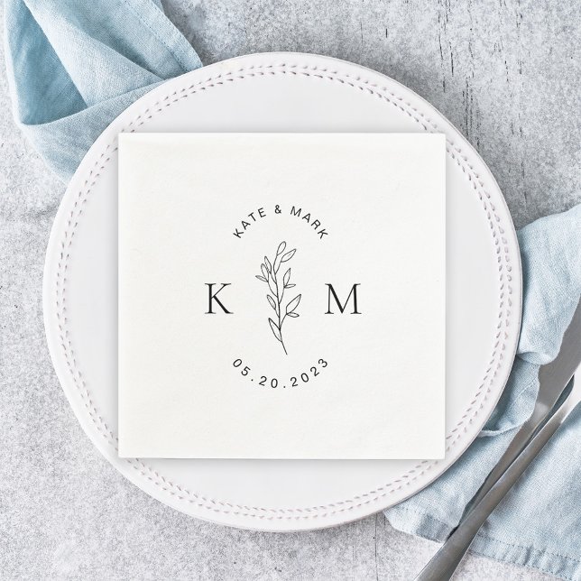 Modern Foliage Wedding Monogram Napkin (Creator Uploaded)