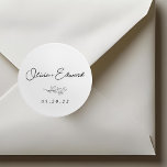 Modern Foliage Wedding Name Classic Round Sticker<br><div class="desc">Custom-designed wedding stickers/labels featuring modern simple black and white foliage design.</div>