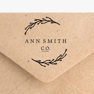Modern Foliage Wreath Small Business Logo Rubber Stamp