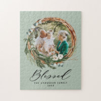 Modern foliage wreath stylish blessed script