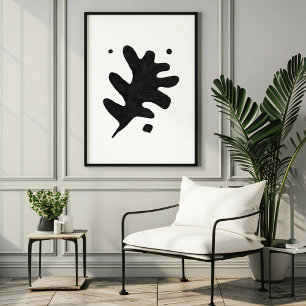 Modern Foliated Art Print, Black Gouache Poster