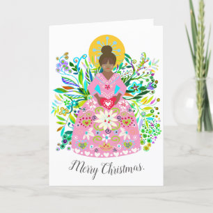 Modern Folk Art African American Christmas Angel Holiday Card