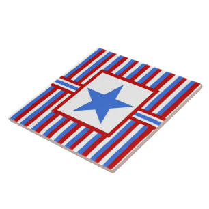 Modern Folk Art American Patriotic Ceramic Tile