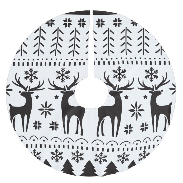 Modern Folk Art Christmas Reindeer  Brushed Polyester Tree Skirt (Front)