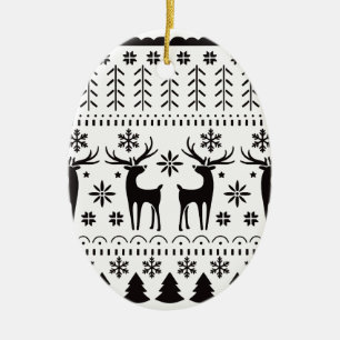 Modern Folk Art Christmas Reindeer Ceramic Tree Decoration