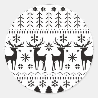 Modern Folk Art Christmas Reindeer Classic Round Sticker